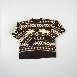 Vintage Alps Gray WINTER Knit MOOSE Tree Wool Blend Fair Isle NORDIC Sweater L